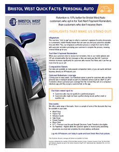 Bristol West Personal Auto Sales Sheet